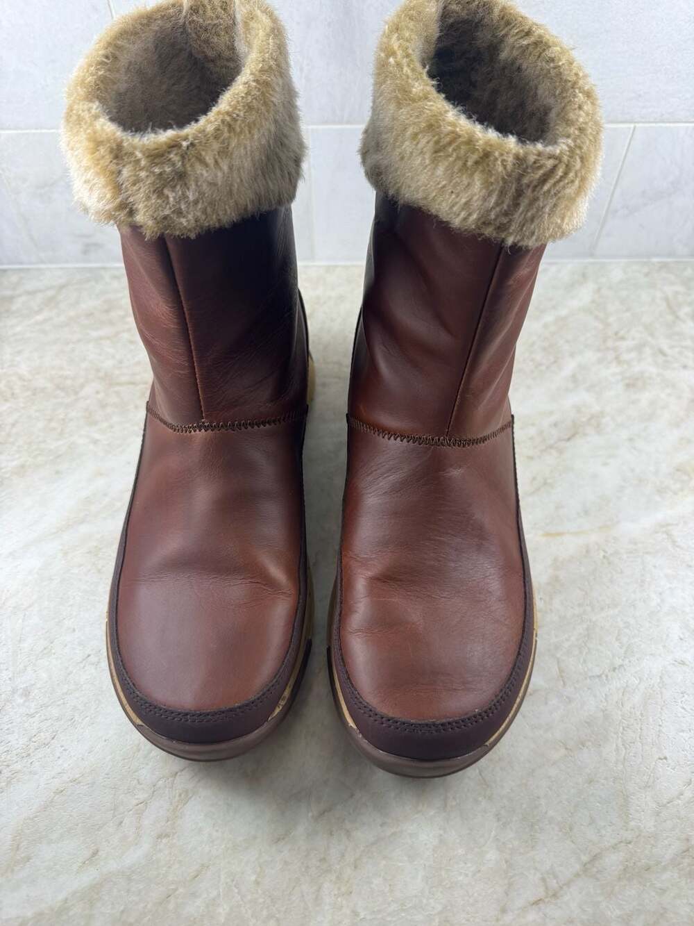 Chaco Borealis Mid Waterproof Leather Winter Boots Brown Faux Fur Womens 9 - Picture 14 of 16